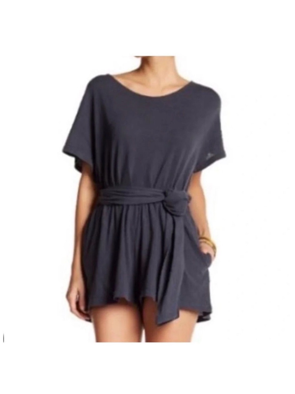 Free People Charcoal Tie-Waist open back romper EUC